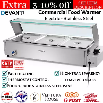 Devanti Commercial Food Warmer Bain Marie Electric Buffet Pan Stainless Steel • $230.01