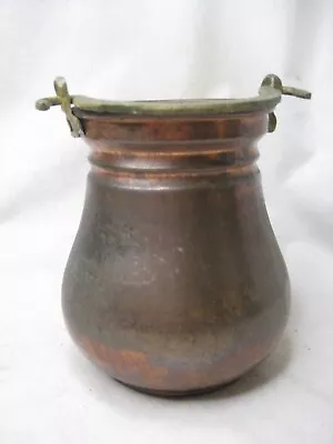 Vintage Copper Brass Handled 4.5  Tall Bulbous Bottom Bowl Unique Container • $29.75