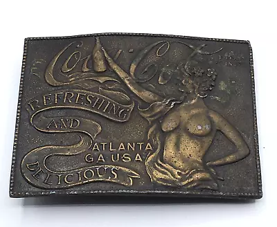 Lewis Buckles Coca Cola Topless Lady Atlanta Tiffany Foundry Brass Belt Buckle • $18.95