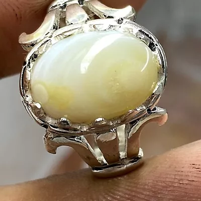 Vintage 925 Sterling Silver Men's Ring Natural Yemen Agate Aqeeq عقيق داودي يمني • $49