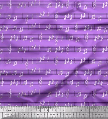 Soimoi Purple Velvet Fabric Notes Musical Instrument Fabric Prints-5zE • $9