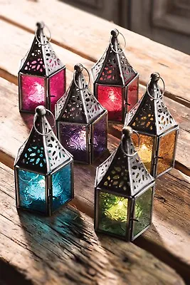 Moroccan Style Iron & Tonal Emboss Glass Lanterns TeaLight Holder Home Garden • £10.99