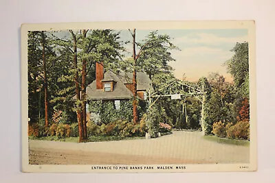 Postcard Entrance To Pine Banks Park Malden MA C. T. American Art Colored • $1.07