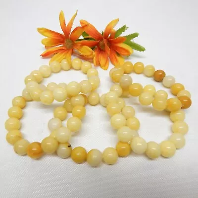 5 Pc. YELLOW JADE STONE BEAD BRACELET LOT • $15.50