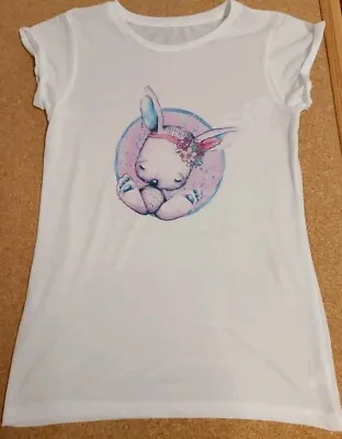 Ladies  Cute Sleeping Bunny Boho Graphic T Shirt Size 8 Rabbit • £8