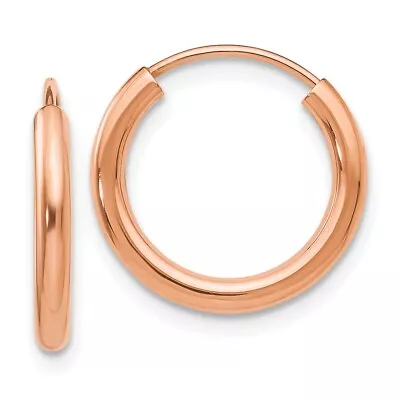 Real 14K Rose Gold Polished Round Endless 2mm Hoop Earrings; Women & Men • $89.32