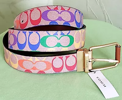 Coach Roller Buckle Cut-to-size Revers. Belt Rainbow Signature:nwt Pride Cj804 • $154.95