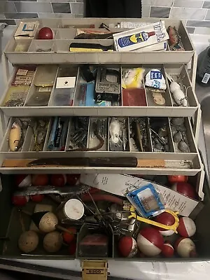 Vtg Plano 6300 N Tackle Box Full Of Lures And Bobbers Weights Hooks • $40