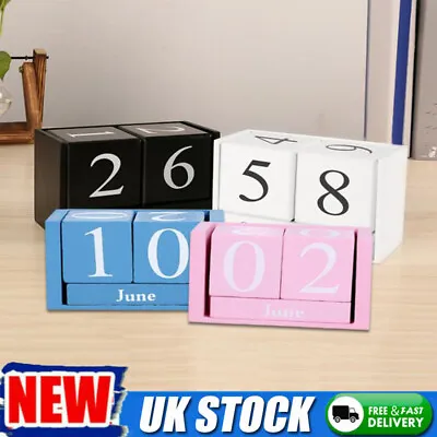 £9.69 • Buy Vintage Desktop Wooden Cube Block Calendar   Table Decor Photo Shooting Props