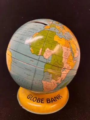 1930s Vintage WORLD GLOBE COIN BANK J. Chein & Company Stamped Lithographed Tin • $19.99