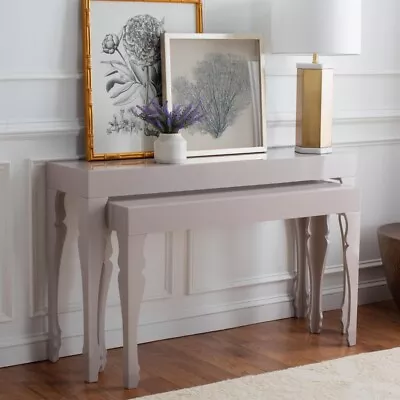 SAFAVIEH Beth French Leg Lacquer Stacking Console Table | Taupe | • $431.99