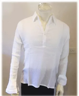 3 Buttons Body Tight Collar Shirt Cheese Clothwhite...size L • $13.05