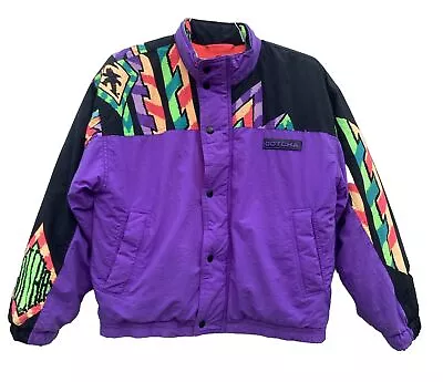 Vintage Women’s Ski Snow Jacket  Size L Black Purple Gotcha 90s • $21.25