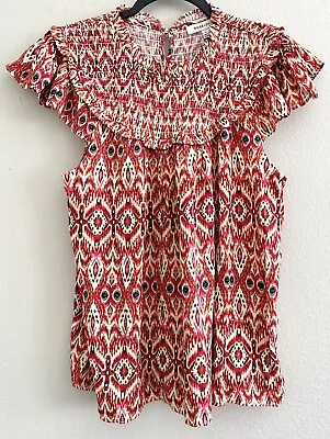 Rose + Olive Peasant Top Blouse Shirt Boho Short Sleeve Dark Coral Size L Large • £24.59