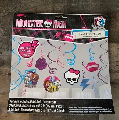 Monster High Party Swirl Decorations 6 Foil Swirl Decorations Cutouts New  • $10.99