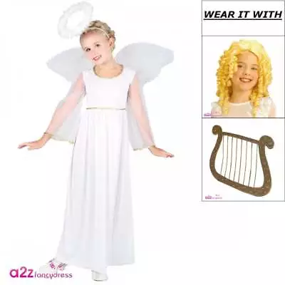 Girls Nativity Angel Wings Halo Christmas Festive Fancy Dress Costume 3-13 Years • £13.99