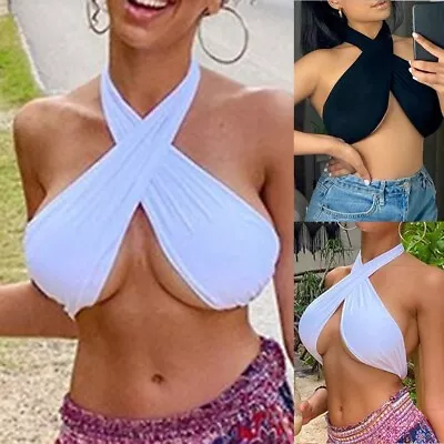 Sexy Womens Halter Neck Vest Crop Top Bralet Bandage Clubwear Sleeveless Bra Top • £9.13