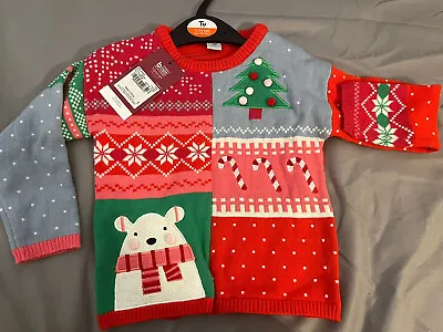 TU Christmas Red Patchwork Jumper - Age 12 - 18 Months • £7