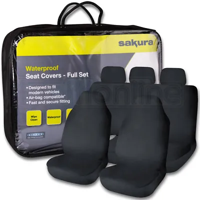 Sakura Full Set Universal Black Waterproof Durable Car Seat Covers Protectors • £32.89