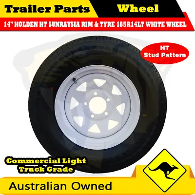 Superior 14  Holden Ht Sunraysia Rim & Tyre White With 185r14c Light Truck Wheel • $145