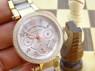 MICHAEL KORS Mini Parker 32mm Ladies Rose Gold Chronograph Wristwatch MK-6110 • $12