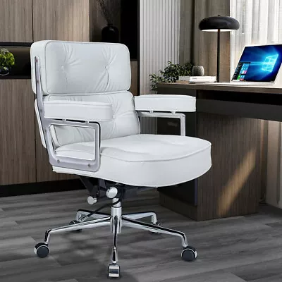 White Genuine Leather Office Executive Chair Management Modern Life Armchair • $289