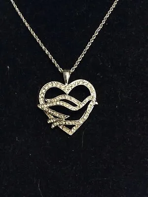 $22 • Buy Nadri Necklace 16 -18  Heart With DoveCrystals Pave  Pendant  Rhodium Plated NEW