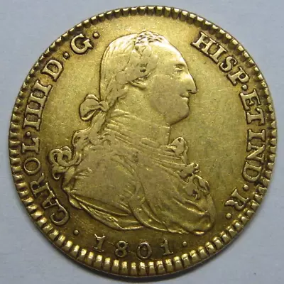 1801 Madrid 2 Escudos Charles Iv Spain Gold Doubloon Spanish Colonial Era • $635