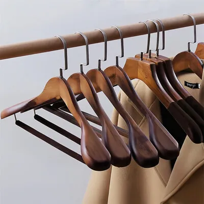 5 Pack Wooden Coat Hangers Wide-Shoulder Non-slip Suit & Dress Hanger Extra Wide • $29.93