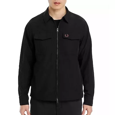 Fred Perry Men's Zip Front Overshirt Dual Flap Snap Pockets Logo Jacket Black • $123