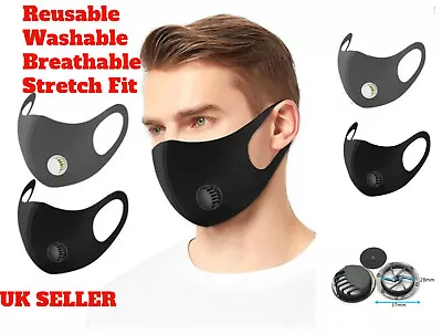 Face Mask With Air Filter Valved PM 2.5 Washable Reusable & Breathable UK Stock • £2.50