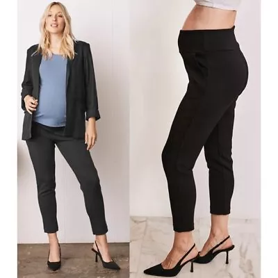 NWT Angel Maternity Alana Relaxed Ponti Maternity Work Pants Stretch Black Small • $34.99