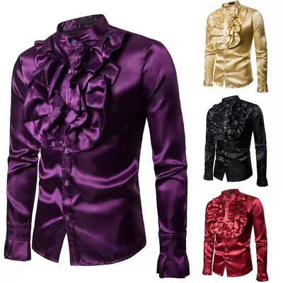 Men's Chic Frill Ruffle Costume Shirt 60s 70s Formal Party Disco Baquet Wedding • $28.41
