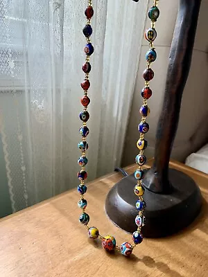 Vintage Venetian Murano Millifiori Graduated Glass Bead Necklace 24   • $20.50