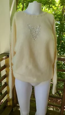 Vtg Pearl Applique Angora Dolman Sleeve Sweater M MADE IN ITALY  • $12.96