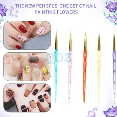 5Pcs/set Acrylic Nail Art Pen UV Gel Painting Drawing Brush Manicure Tool Kit • $5.49