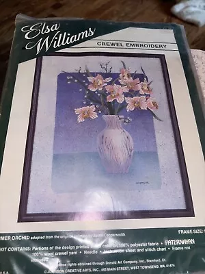 Elsa Williams Crewel Embroidery Kit 16x20 Orchid Flower Vase Pink Purple STARTED • $10