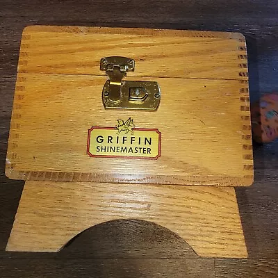 Vintage Oak Griffin Shinemaster Shoe Shine Box With Brushes Good Condition • $35