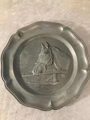 Horse Pewter Plate Wall Hanging With Embossed Horse 9  Diameter Silver • $13.75