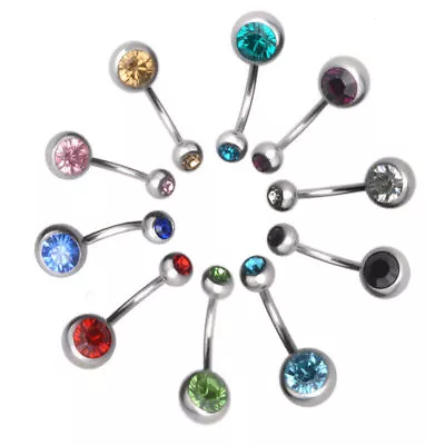 12 Pcs/Pack Belly Button Bars Navel Bar Rings Crystal Gem Balls Surgical Steel • £4.67