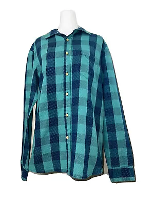 Men's H&M Shirt L.O.G.G. Green & Blue Plaid Long Sleeve Cotton Size M • $10.20