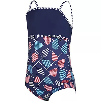 Zoggs Girls Pears Classicback Swim Swimwear Swimsuit Holiday Costume Navy/Multi • £3.99