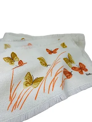 Vintage Vera Neumann Woven Placemats Beige W/ Rust Gold Butterfly Set Of 6 • $44.48