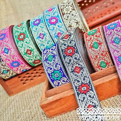 £2 • Buy Traditional Indian Asian Gold Floral Metallic Jacquard Ribbon Trim MA125