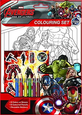 Marvel AVENGERS AGE OF ULTRON Colouring Set: 8 Colour Sheets 6 Pencils Stickers • £7.98