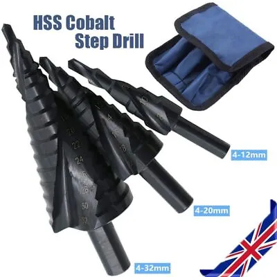 3Pcs/Set 4-32mm HSS Cobalt Step Drill Bit Set Nitrogen High Speed Steel Spiral • £10.99