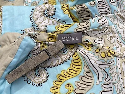 ECHO DUVET COVER Aqua Black Yellow White Paisley Reversible COTTON Sateen Queen • $55