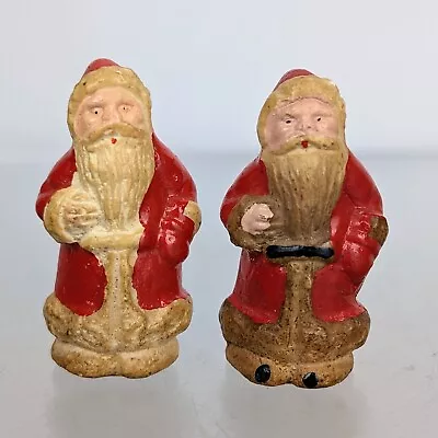Pair Of Vintage Small Bisque Type Santa Father Christmas Cake Decoration Figure • £14.95