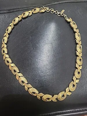 A111 Vintage Monet Brushed Satin Gold Arc Shaped Link Plated Collar Necklace • $19.99