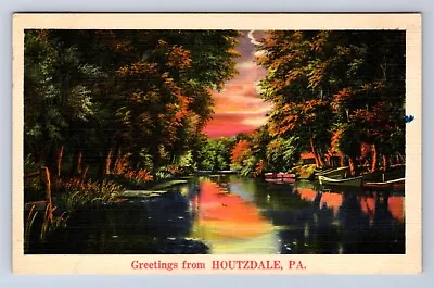 VINTAGE GREETINGS FROM HOUTZDALE PA ~ C1940 LINEN POSTCARD CS • $9.99